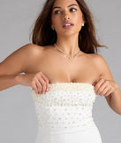 Shine with confidence, elegance, and standout style in the Chic Glamour Pearl Trim Mini Dress—a white graduation dress designed with a fresh silhouette and the latest trends.