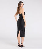 Flaunt your silhouette in the tight Fabulous Allure Strapless Bodycon Midi Dress in black, a bodycon dress that empowers your look with bold style and effortless edge.