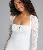 Shine with confidence, elegance, and standout style in the Flirty Factor Lace Long Sleeve Crepe Mini Dress—a white graduation dress designed with a fresh silhouette and the latest trends.