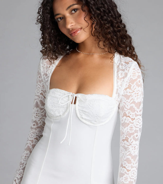 Flirty Factor Lace Long Sleeve Crepe Mini Dress | Windsor