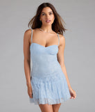 Shine with confidence, elegance, and standout style in the Sweet Glamour Beaded Strap Lace Mini Dress—a light blue graduation dress designed with a fresh silhouette and the latest trends.