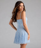 Own the evening in the Sweet Glamour Beaded Strap Lace Mini Dress in light blue, a summer cocktail dress perfect for rooftop parties and stylish soirées.