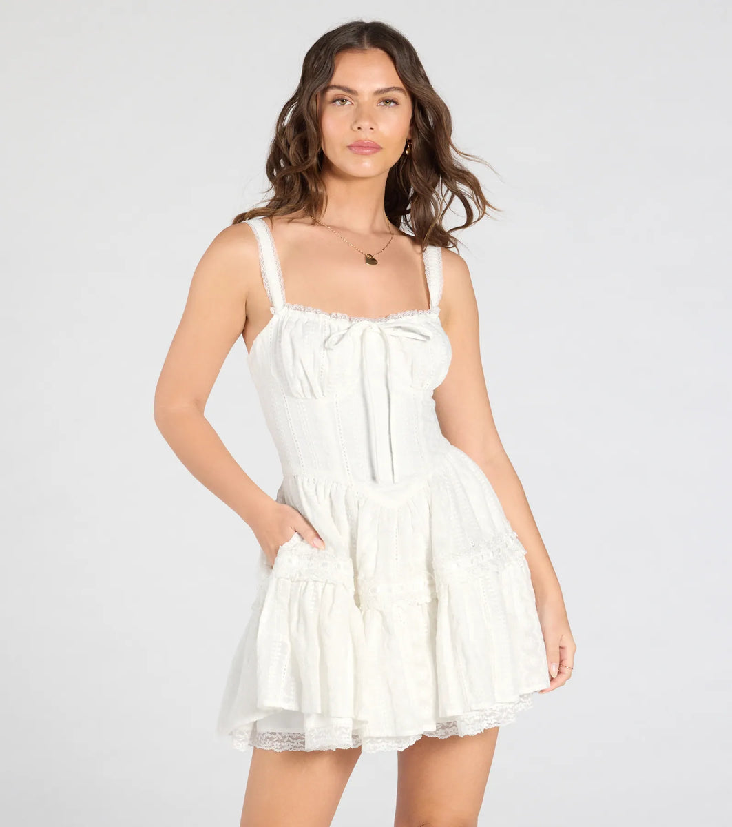 Playful Flirt Lace-Up Ruffle Skater Dress & Windsor