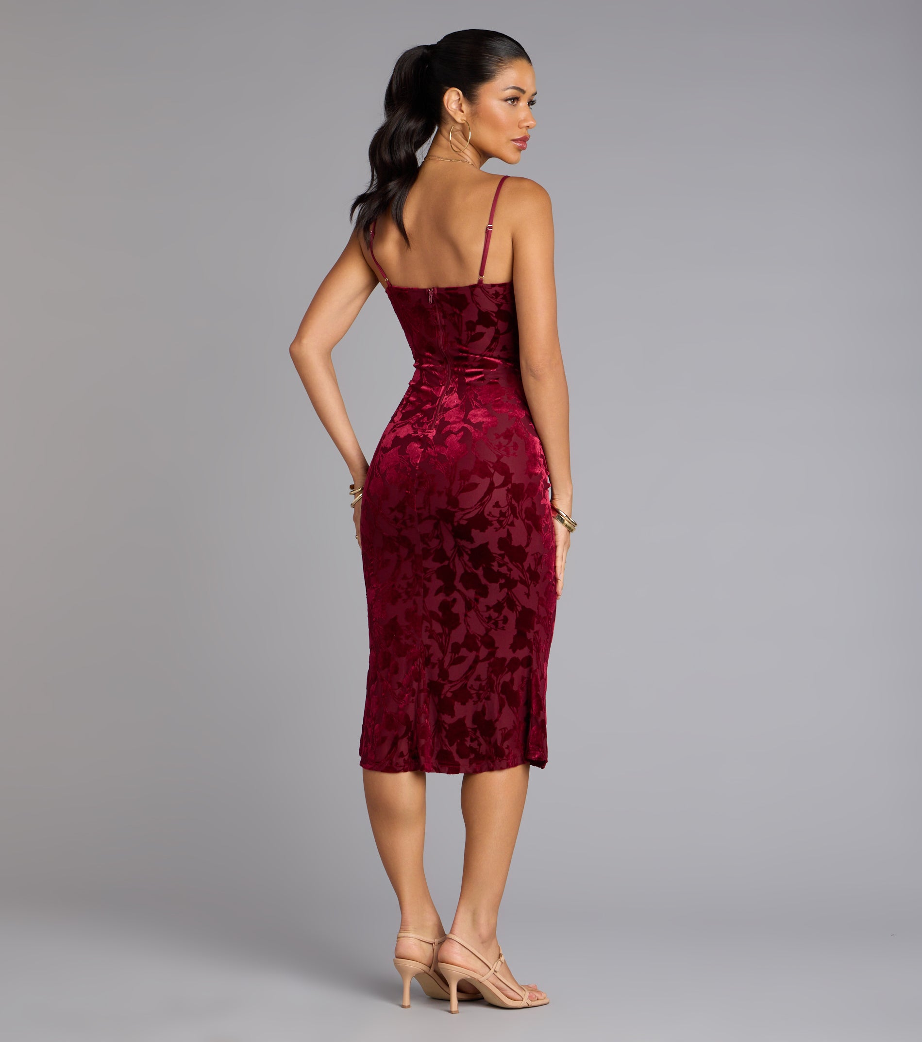 Oh-So-Chic Floral Velvet Burnout Midi Dress | Windsor