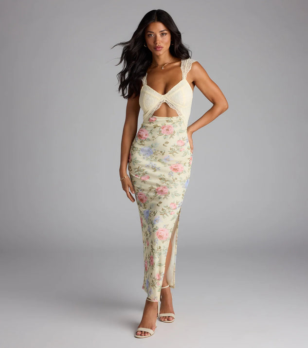 With Love Lace Cutout Floral Slit Maxi Dress | Windsor With Love Lace Cutout Floral Slit Maxi Dress | Windsor