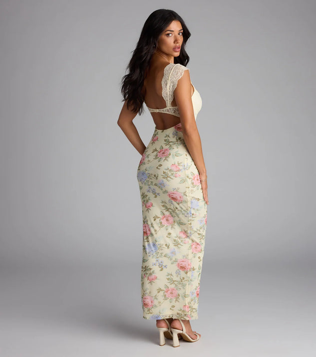 fitted lace wedding dress With Love Lace Cutout Floral Slit Maxi Dress