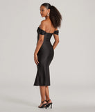 Flaunt your silhouette in the tight Exceptional Off-The-Shoulder Flared Midi Dress in black, a bodycon dress that empowers your look with bold style and effortless edge.