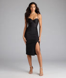 Chic Flirt High Slit Bodycon Midi Dress
