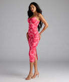 Step into summer looking effortlessly chic in the Petal Perfection Floral Ruched Midi Dress in pink, a must-have Windsor dress for your warm-weather wardrobe.