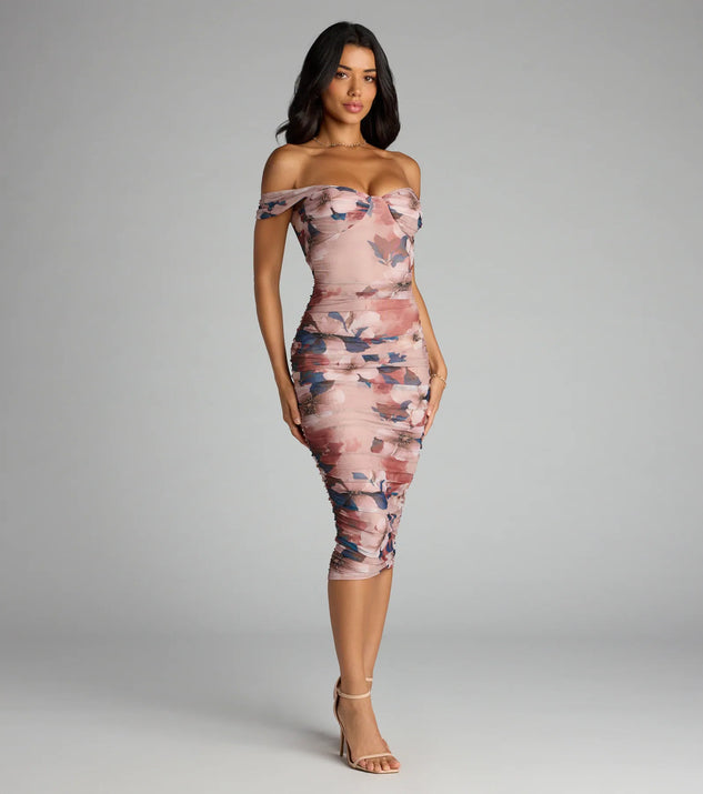 Romance Rewritten Off Shoulder Floral Midi Dress Romance Rewritten Off Shoulder Floral Midi Dress