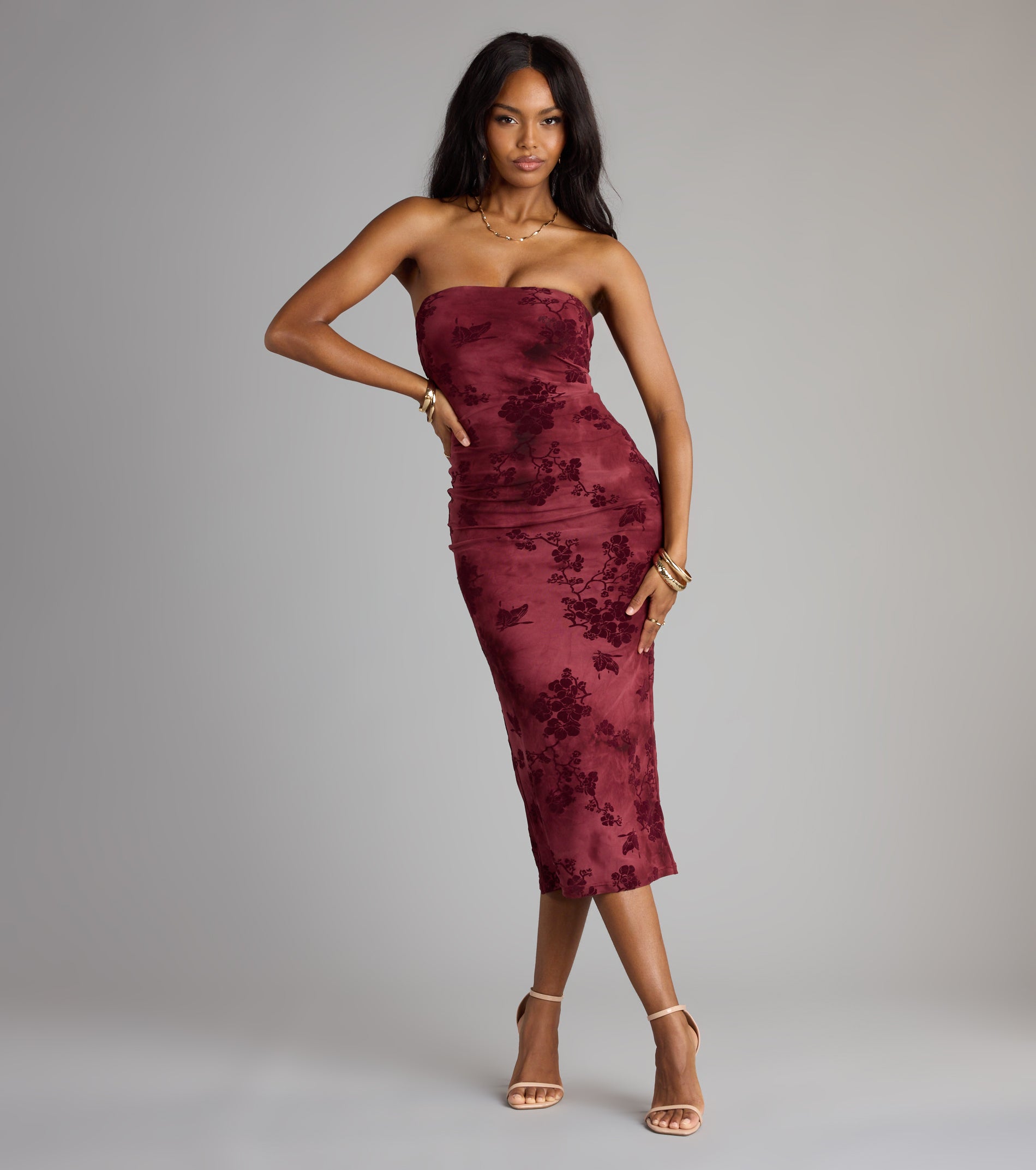 Crushing On Velvet Flocked Floral Midi Dress | Windsor