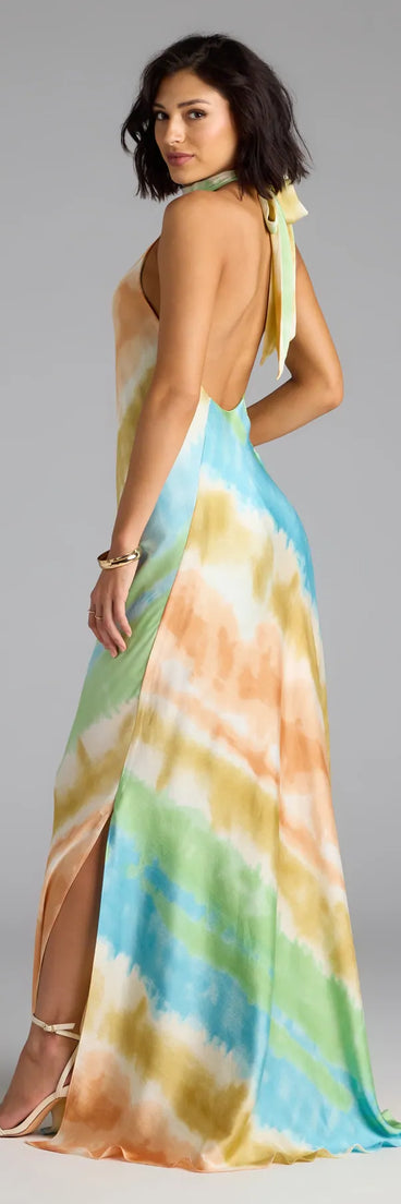 True Colors Open Back Abstract Satin Maxi Dress | Windsor True Colors Open Back Abstract Satin Maxi Dress | Windsor