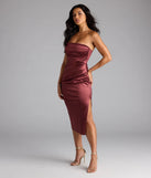 Cocktail Hour Strapless Satin Slit Midi Dress