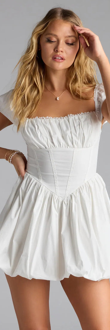 Soak up the season in the Bright Side Puff Sleeve Skater Bubble Hem Dress, a ivory sundress styled for easy days, outdoor plans, and everything in between.