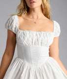 Shine with confidence, elegance, and standout style in the Bright Side Puff Sleeve Skater Bubble Hem Dress—a ivory graduation dress designed with a fresh silhouette and the latest trends.