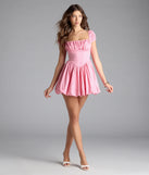 Shine with confidence, elegance, and standout style in the Bright Side Puff Sleeve Skater Bubble Hem Dress—a pink graduation dress designed with a fresh silhouette and the latest trends.