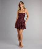 Sparkle Perfection Sequin Lace-Up Skater Dress