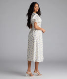 Summer Smiles Floral Puff Sleeve A-Line Midi Dress