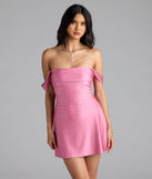 Shine with confidence, elegance, and standout style in the Classics Lover Off-The-Shoulder Satin A-Line Mini Dress—a pink graduation dress designed with a fresh silhouette and the latest trends.