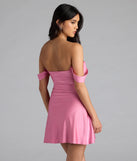 Shine with confidence, elegance, and standout style in the Classics Lover Off-The-Shoulder Satin A-Line Mini Dress—a pink graduation dress designed with a fresh silhouette and the latest trends.