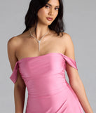 Shine with confidence, elegance, and standout style in the Classics Lover Off-The-Shoulder Satin A-Line Mini Dress—a pink graduation dress designed with a fresh silhouette and the latest trends.