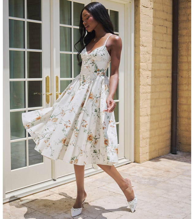 Garden Party Goals Floral Corset A-Line Midi Dress | Windsor Garden Party Goals Floral Corset A-Line Midi Dress | Windsor