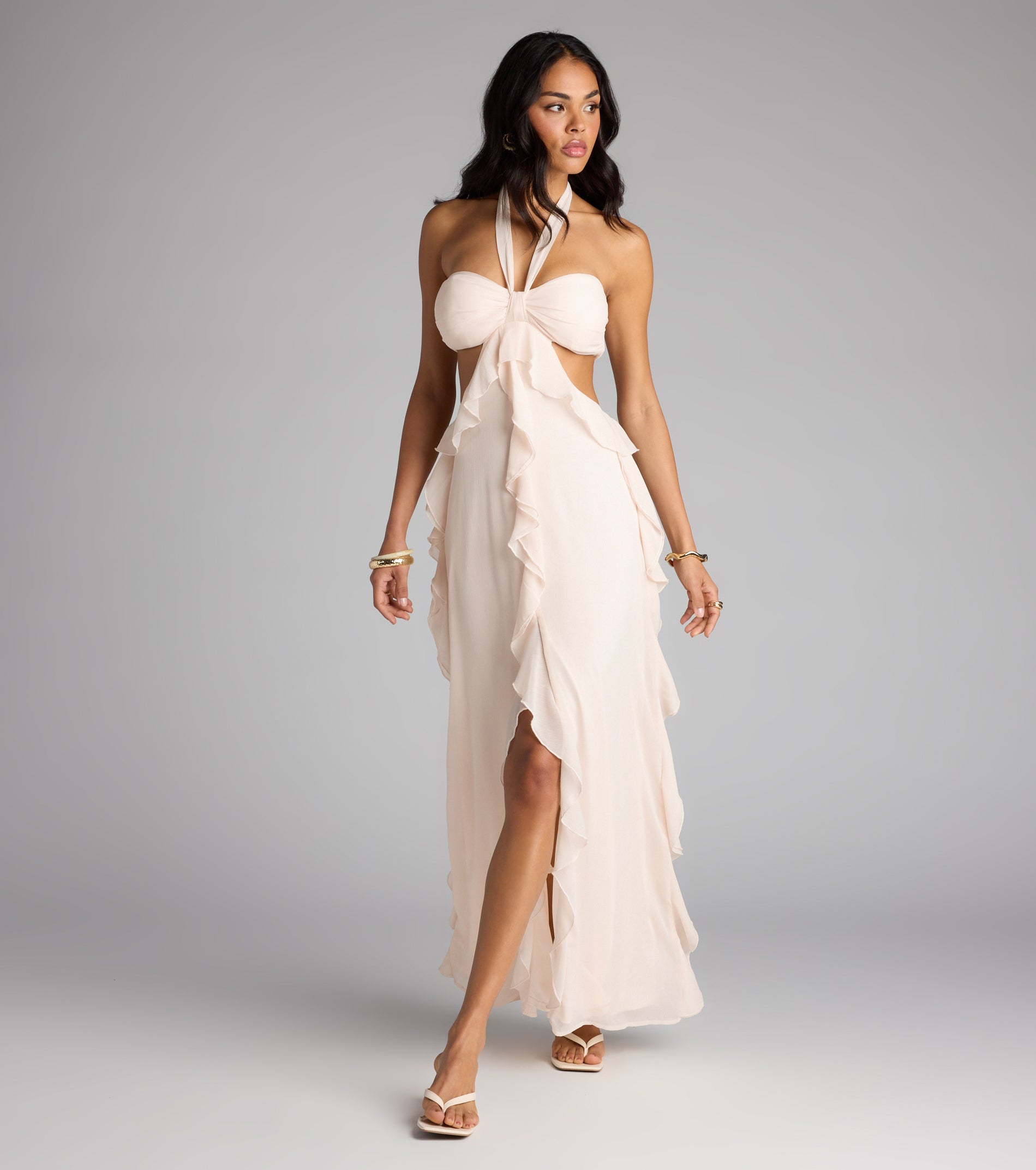 ワンピース ORR Hot melt Maxi Dress Ruffle and Ready Chiffon Halter Maxi Dress | Windsor