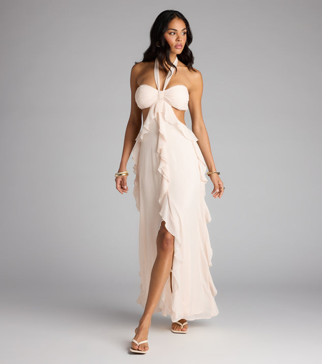 Windsor Ruffle and Ready Chiffon Halter Maxi Dress in Light Blue | Size: L Windsor Ruffle and Ready Chiffon Halter Maxi Dress in Light Blue | Size: L