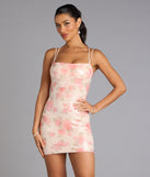 Rosé All Day Floral Lace-Up Sequin Mini Dress