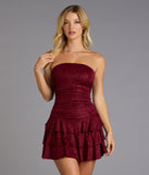 Glitter Rush Strapless Ruffle Mini Dress