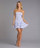 Glitter Rush Strapless Ruffle Mini Dress