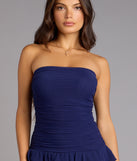 All About The Flirt Strapless Ruffle Mini Dress