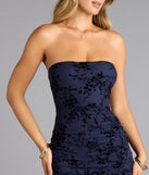 Velvet Vision Flocked Floral Strapless Midi Dress