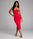 Style your seasonal looks with the Serving Chic Vibes Strapless Bodycon Midi Dress, a trend-right, red fall dress designed for any plan on your calendar with new and unqiue details.