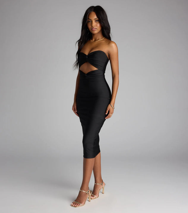 white christmas dresses Dream Crush Lace-Up Back Side Split Midi Dress Black main image 1