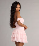 Romance Language Off-The-Shoulder Lace Mini Dress