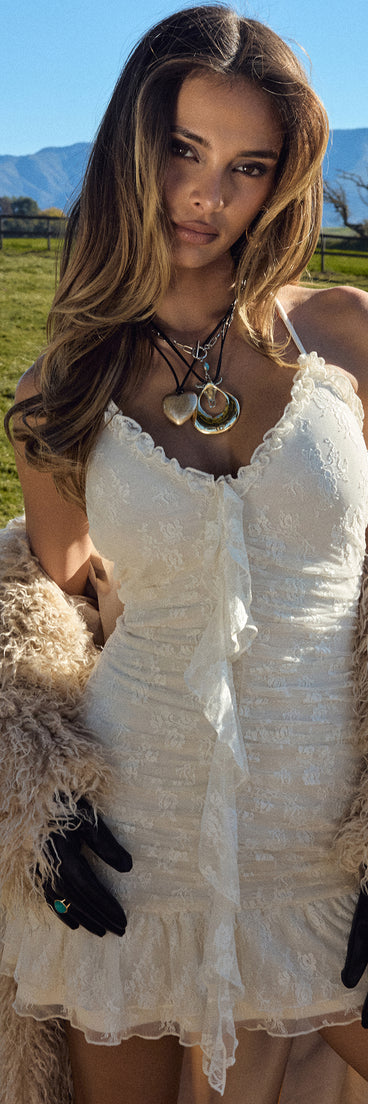 Windsor Whispered Romance Lace Mini Dress in Ivory | Size: L | Lace Fabric Windsor Whispered Romance Lace Mini Dress in Ivory | Size: L | Lace Fabric