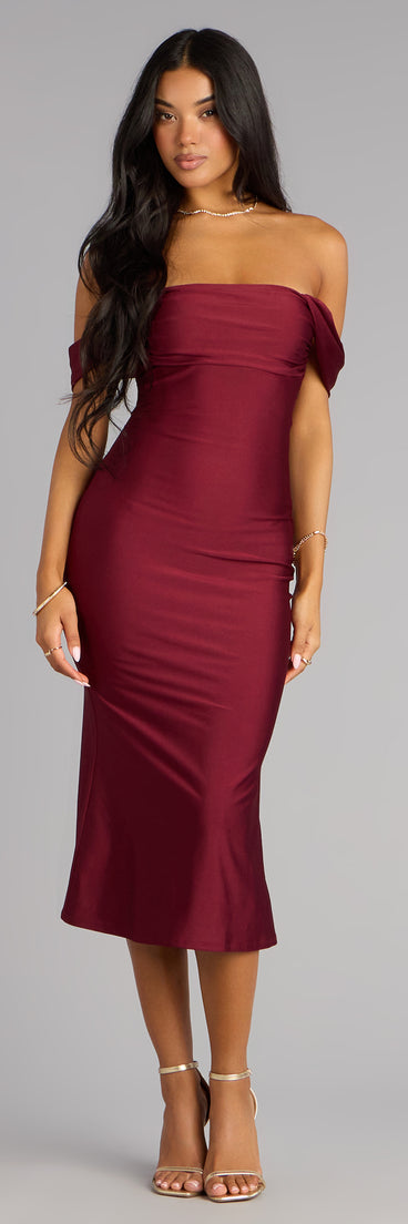 Exceptional Off-The-Shoulder Flared Midi Dress