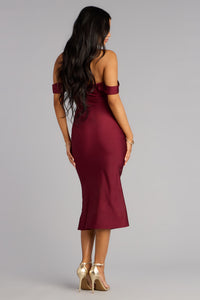 Exceptional Off-The-Shoulder Flared Midi Dress