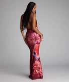 Amalfi Coast Plunge Neck Mermaid Floral Maxi Dress