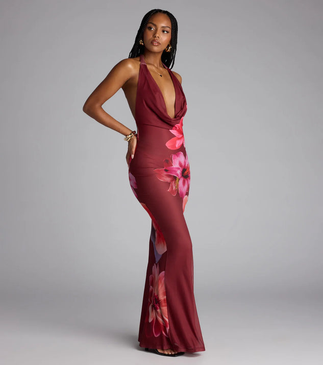 Amalfi Coast Plunge Neck Mermaid Floral Maxi Dress