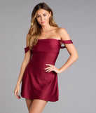 Classics Lover Off-The-Shoulder Satin A-Line Mini Dress