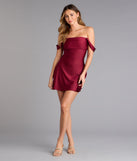 Classics Lover Off-The-Shoulder Satin A-Line Mini Dress