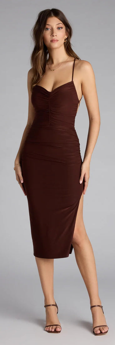 The Dinner Date Lace-Up Midi Dress is your new go-to brown dress—effortless, versatile, and made to update your fall style in seconds.