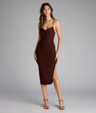 The Dinner Date Lace-Up Midi Dress in brown features a flattering fit and mid-calf hem, redefining effortless midi dresses for any occasion.