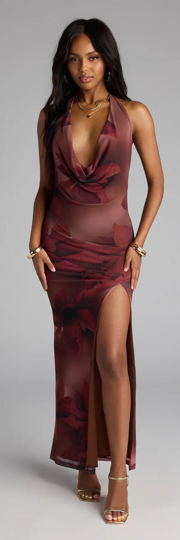 Style your seasonal looks with the Drama Meets Paradise Floral Maxi Dress, a trend-right, brown fall dress designed for any plan on your calendar with new and unqiue details.