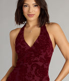 Refined Charm Flocked Velvet Halter Midi Dress