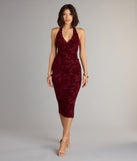 Refined Charm Flocked Velvet Halter Midi Dress