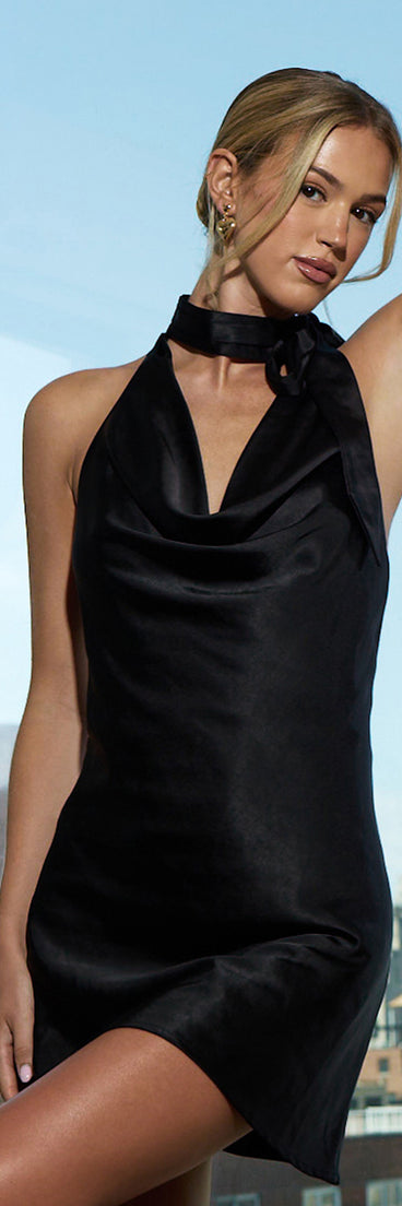 The Wrapped Up And Ready Satin Mini Dress is your new go-to Windsor dress—effortless, versatile, and made to update your fall style in seconds.