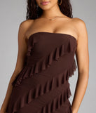 Feel ready for every dance floor moment or feed-worthy reel in the Spice It Up Ruffle Mini Tube Dress, a brown homecoming dress designed to own your moment.